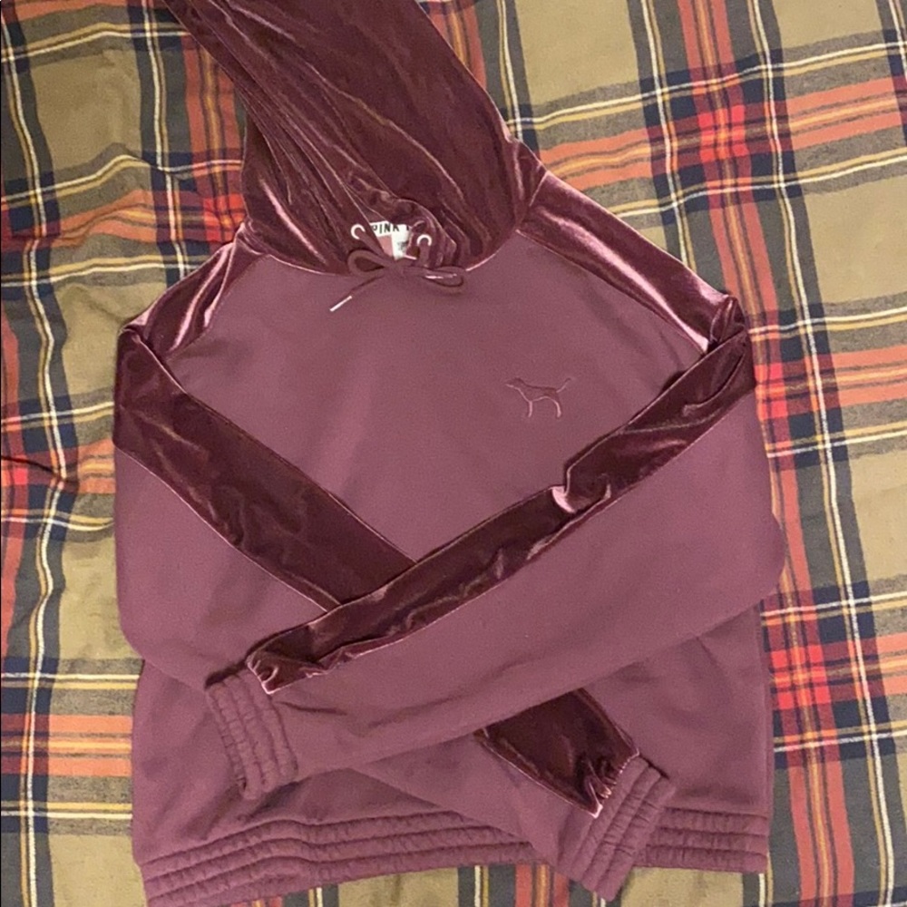 pink purple-maroon crop top hoodie